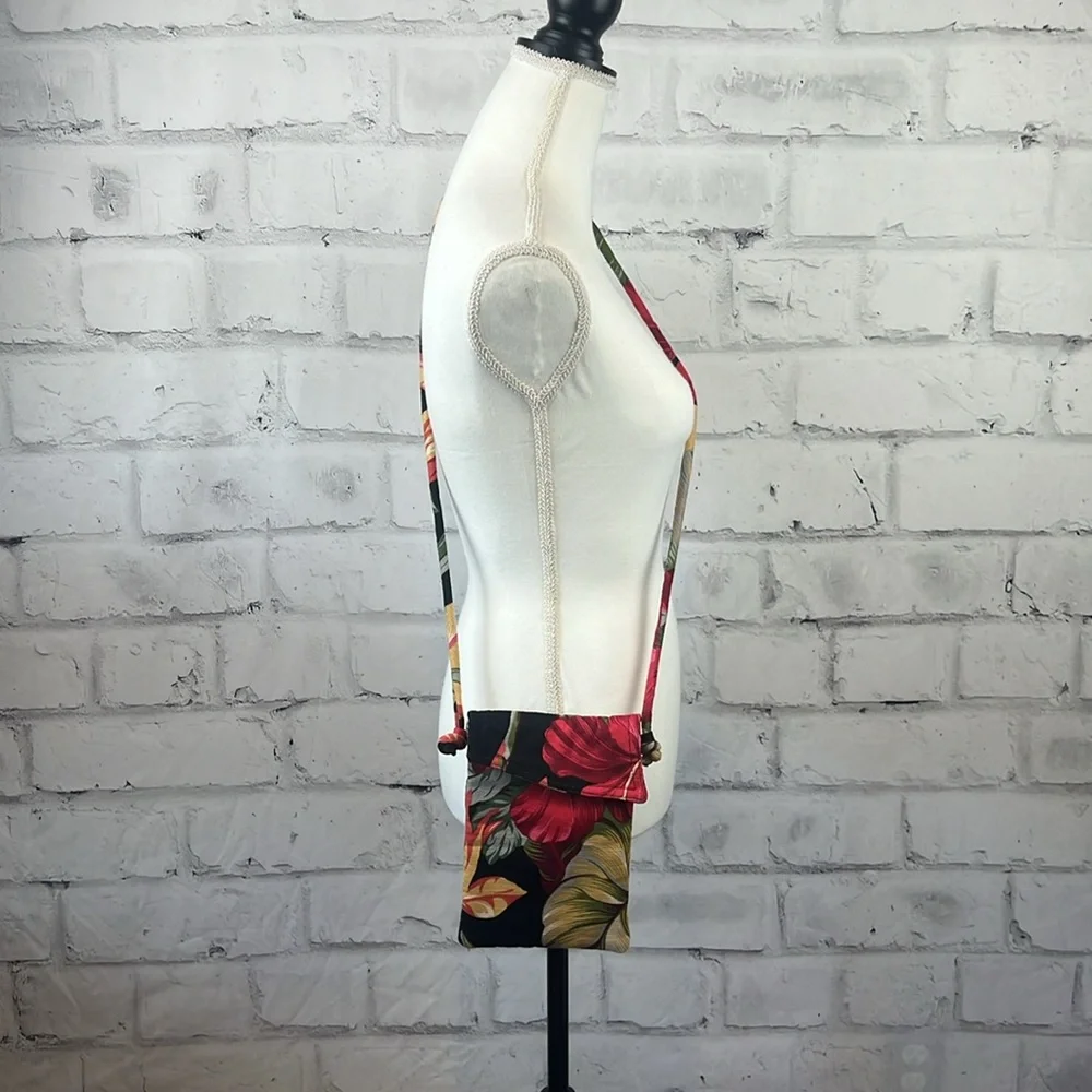 Unbranded Tropical Floral Motif Fabric Crossbody Red Black Multi.